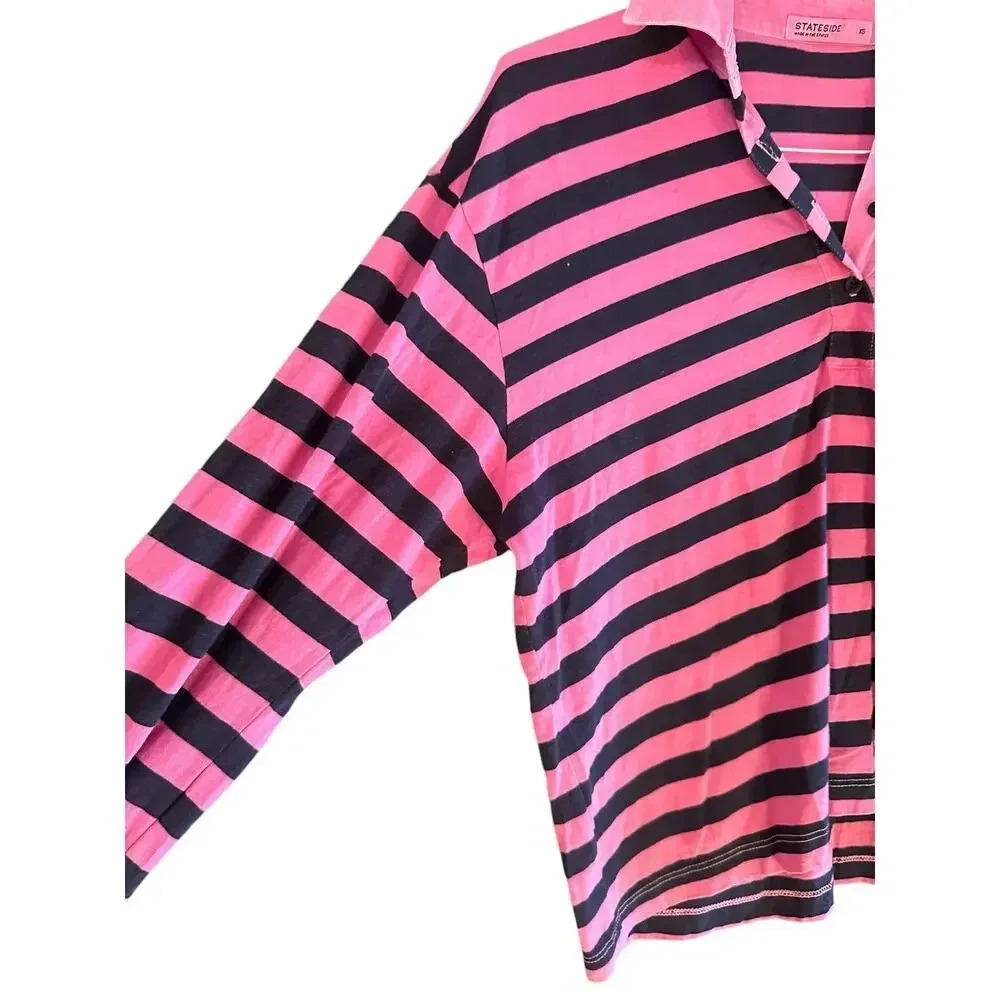 Stateside Black & Pink Striped Jersey Rugby Polo Shirt Top Size XS - Picture 3 of 5